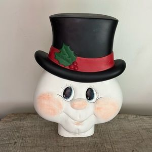 Vintage Ceramic Christmas Snowman w Top Hat Hand Painted